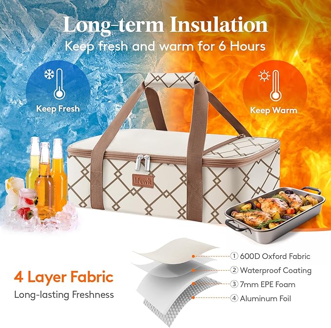 Lifewit Insulated Single Decker Casserole Carrier, Lasagna Lugger Holder - Image 3