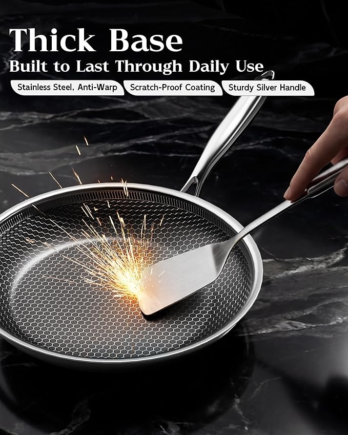 Nonstick Frying Pan Set, 8+10+12 Inch, Honeycomb Stainless Steel Skillet Pans - Image 5