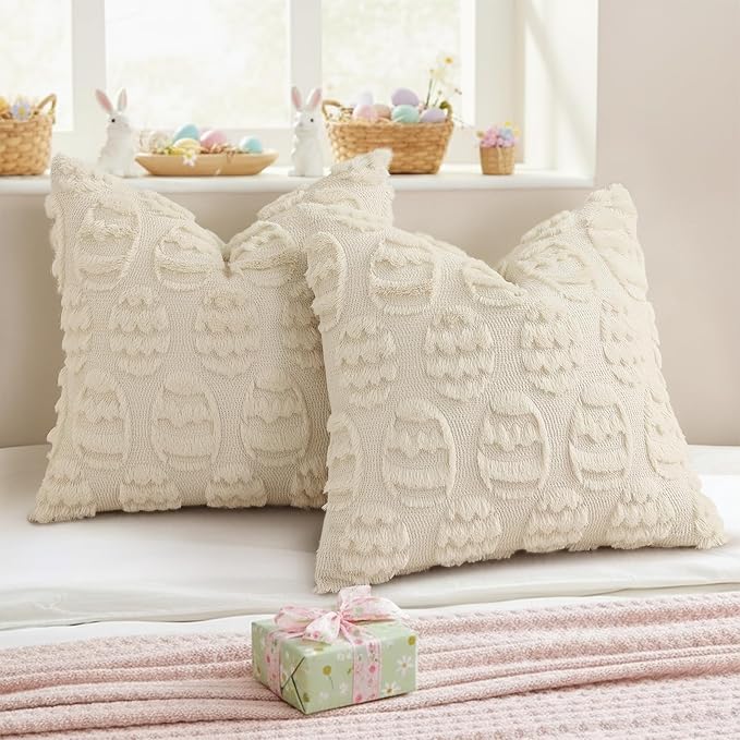 decorUhome Easter Beige Egg Pillow Covers 20x20 Inch Set of 2, Soft Plush Faux - Image 5