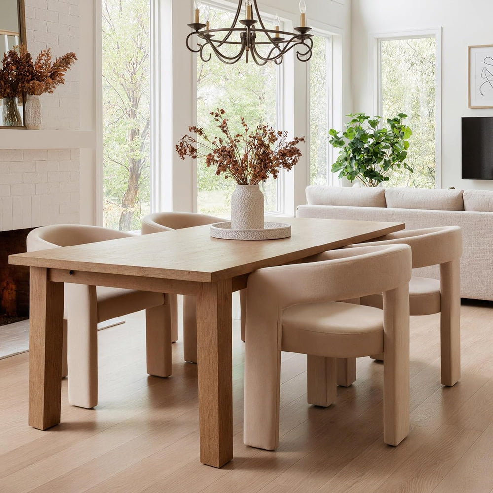 HNY Modern Velvet Barrel Dining Chairs Set of 6, Khaki