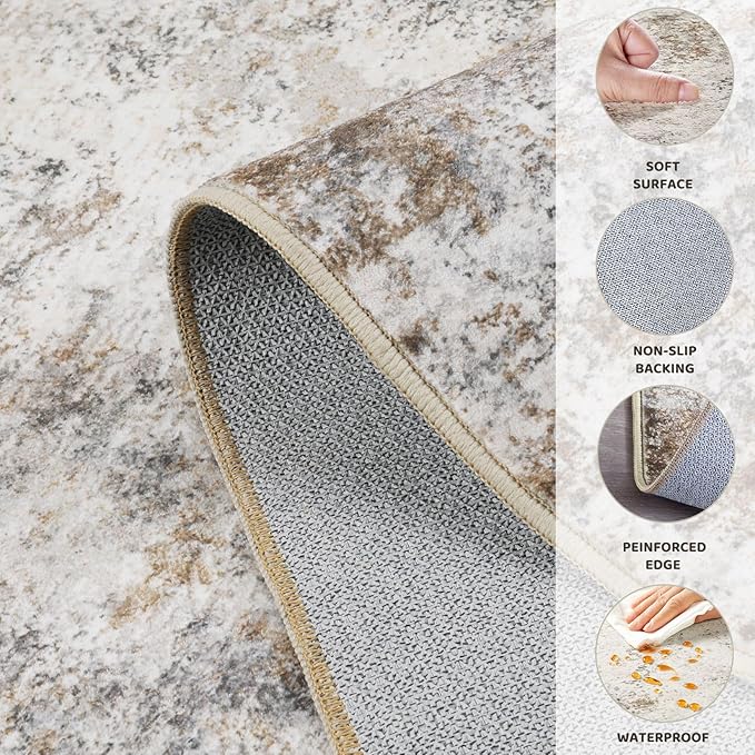 UERMEI 2x3 Entryway Area Rug: Washable Neutral Modern Abstract Small Rug - Image 5