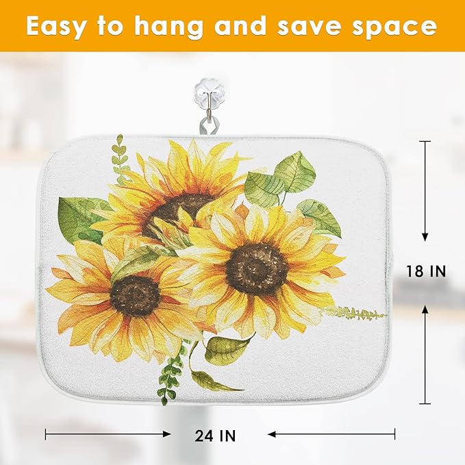 Sanwarm Absorbent Dish Drying Mat, Bouquet Daisy Flower Sun Sunflowers - Image 2