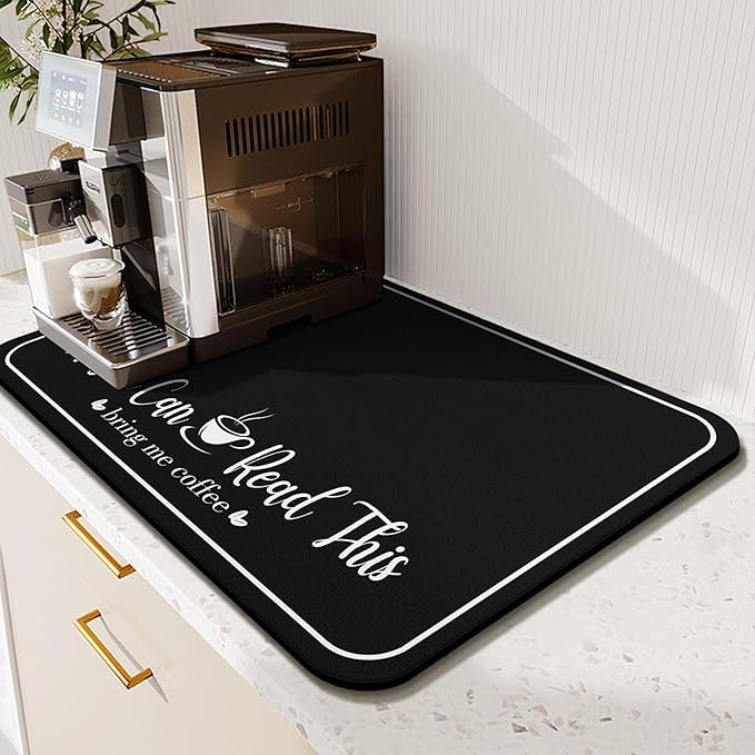Coffee Bar Mat for Countertops 18inx24in, Absorbent Hide Stain Anti-Slip Cafe by Kuyig+Home