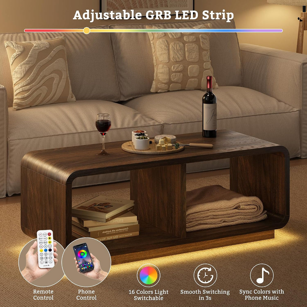 LYNSOM 47" Mid Century Modern Coffee Table,2-Tier Center Table with Curv...