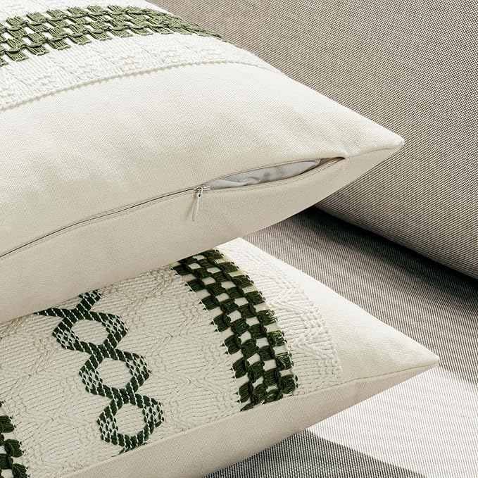 MIULEE Set of 2 Moss Green Boho Decorative Lumbar Pillow Covers 12x20 Inch - Image 5