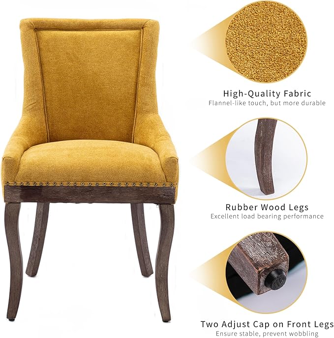 Gold Dining Chairs Set of 4, Kitchen & Dining Room Chairs, Fabric Upholst...