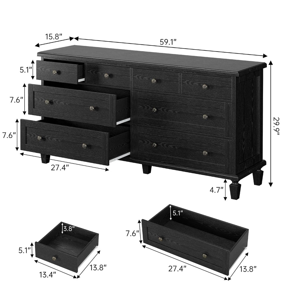 Garvee 8 Drawer Dresser for Bedroom, 59" Vintage Dresser, Black