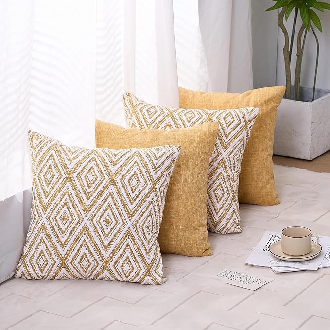 HPUK Decorative Throw Pillow Covers Set of 4 Geometric Design Linen Cushion - Image 7