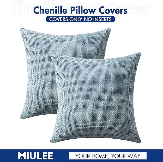 MIULEE Pack of 2 Euro Sham Pillow Covers 24x24 Inch Coastal Smoke Blue Modern - Image 7
