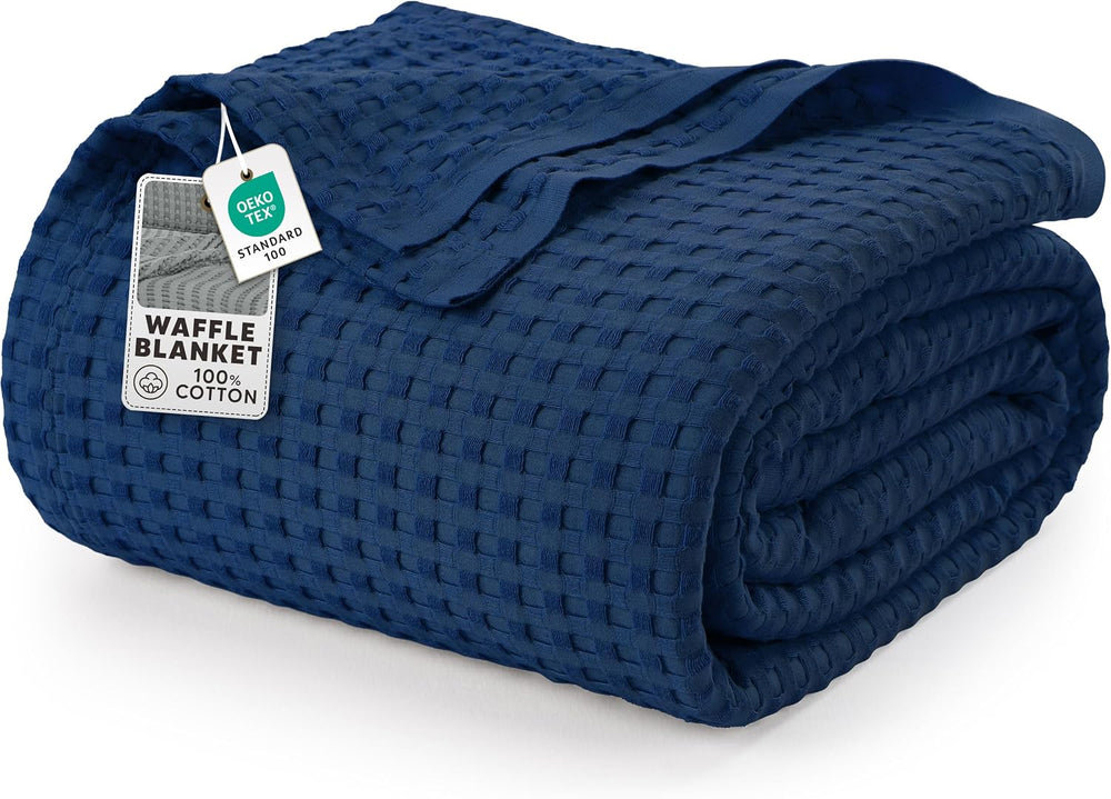 Utopia Bedding 100% Cotton Waffle Blanket King Size Navy, 90x108 Inch