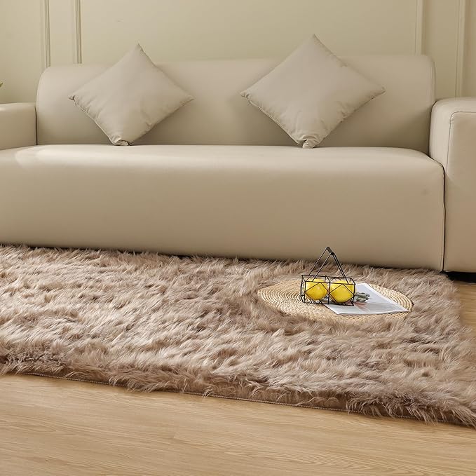 ORINOVA Beige Furry Washable Faux Sheepskin Fur Rug - Image 4