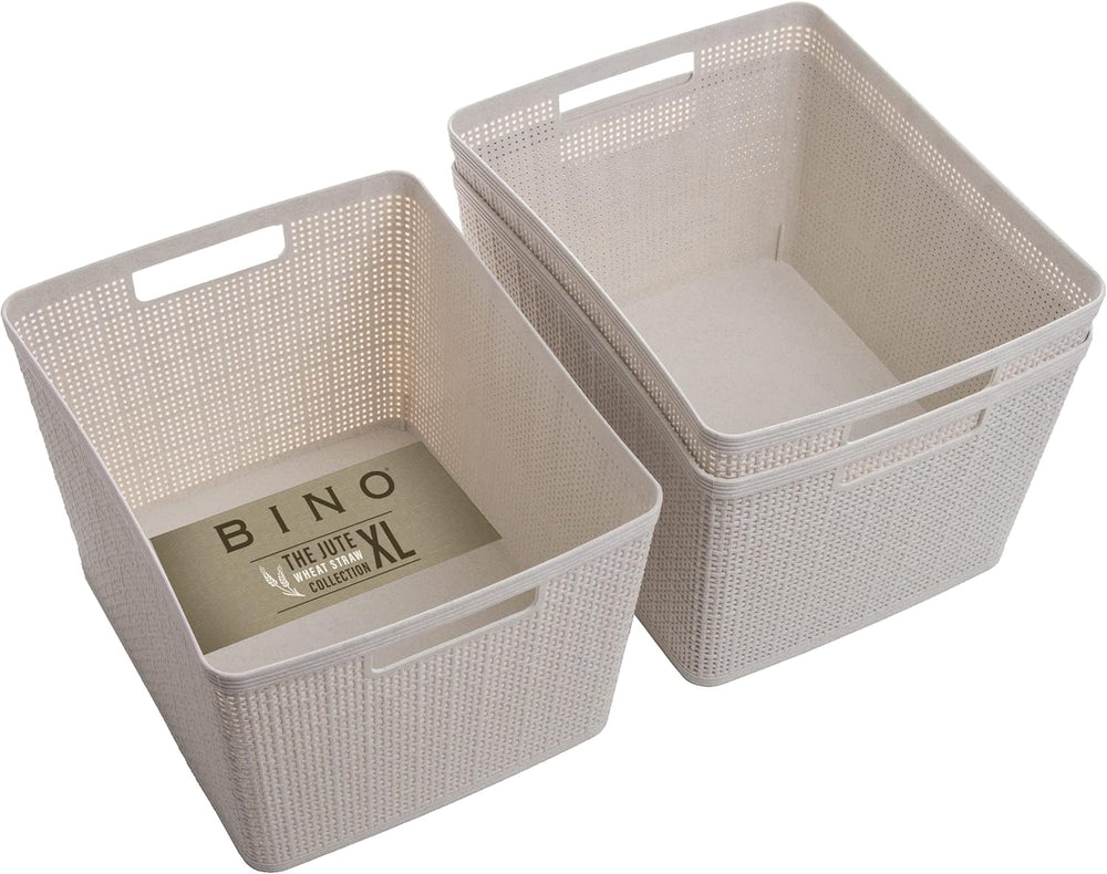 BINO Woven Plastic Basket | Large (Natural), 3-Pack | THE JUTE COLLECTION | H...