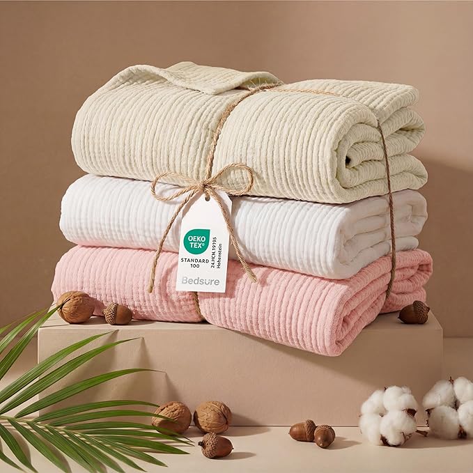 Bedsure 100% Cotton Muslin Throw Blanket Twin XL - Image 5