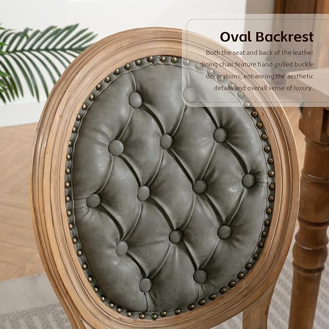 PU Leather Upholstered Dining Chairs Set of 2 French Country Round Back Kitch...