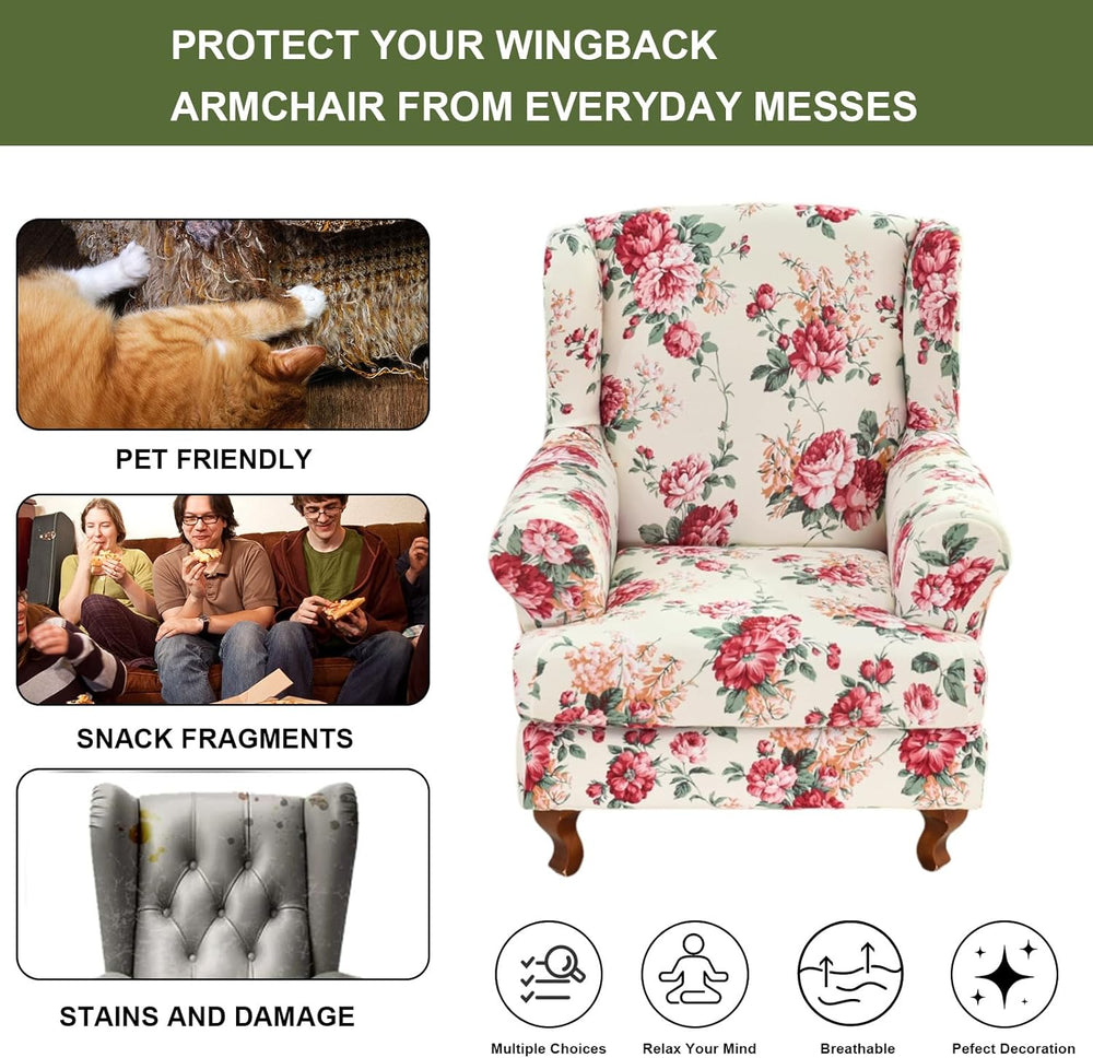 HAOYONG Wing Chair Slipcovers Stretch Wingback Chair Covers Printed 2 Pieces ...