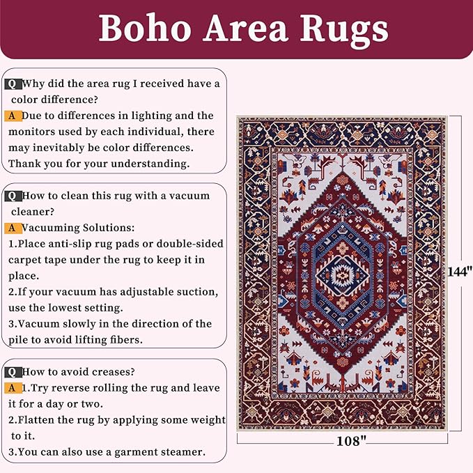 SERISSA 9x12 Area Rugs for Living Room, Large Washable Non-Slip Boho Rug - Image 2