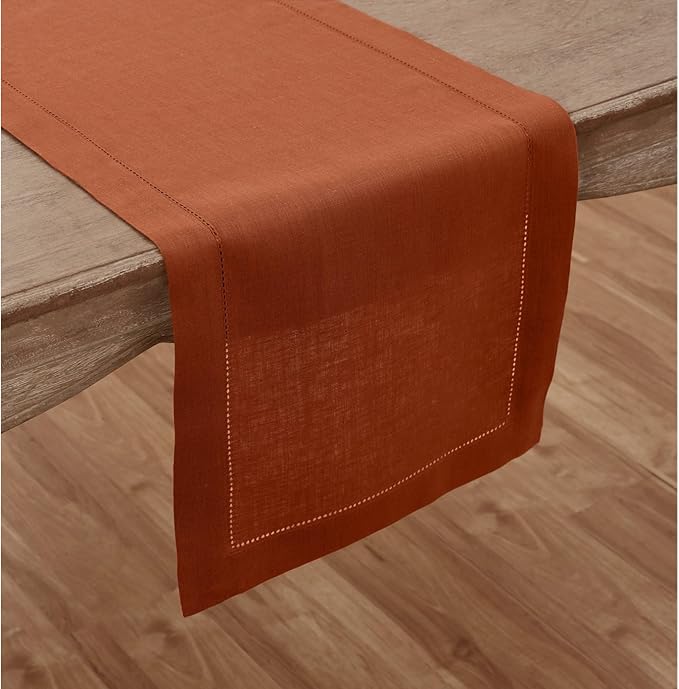 Solino Home Linen Table Runner 120 Inches Long - 100% Pure Linen Cinnamon Tab...