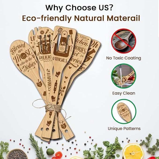 CUTHOLLOW 6PCS Kitchenware Wooden Kitchen Cooking Utensil Set, 11.9in Non Toxic - Image 3