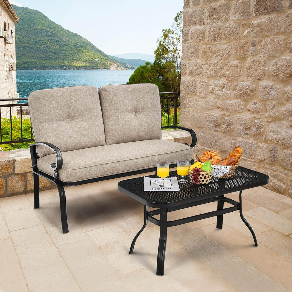 Tangkula Patio Loveseat with Table Set, 2 Seat Cushioned Sofa with Coffee Tab...