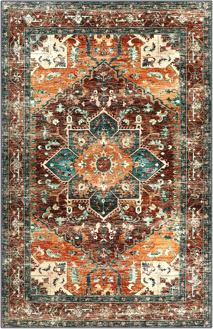 Yamaziot Area Rug 9x12 Large Rug, Non-Slip Washable Boho Vintage Living Room - Image 3