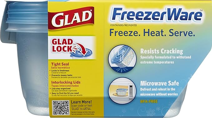 Glad Gladware Freezerware Food Storage Containers, Large Rectangle Holds 64 - Image 2
