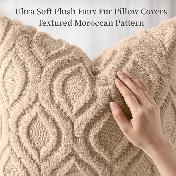 decorUhome Throw Pillow Covers 20x20 Inch Set of 2, Soft Plush Faux Wool Light - Image 6