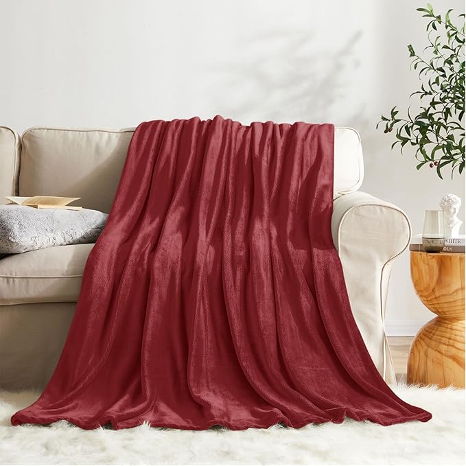 KMUSET Fleece Blanket Twin Size Burgundy Lightweight Super Soft Cozy Fuzzy Bed - Image 4