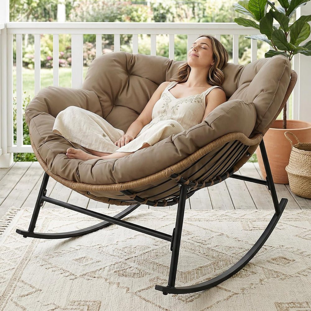 BULEXYARD Outdoor Papasan Rocking Chair, Oversized Egg Patio Lounge Chair