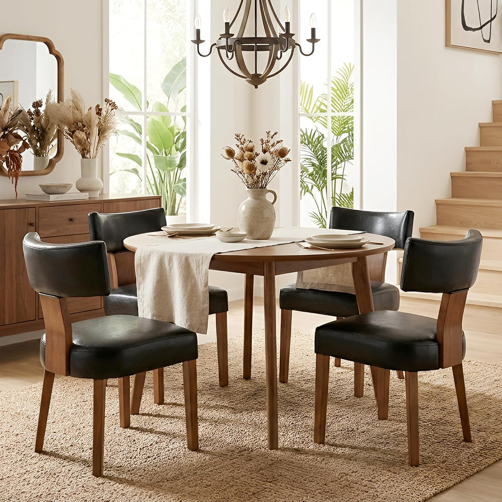 HNY Mid Century Modern Dining Chairs Set of 4, Farmhouse PU Leather Upholster...