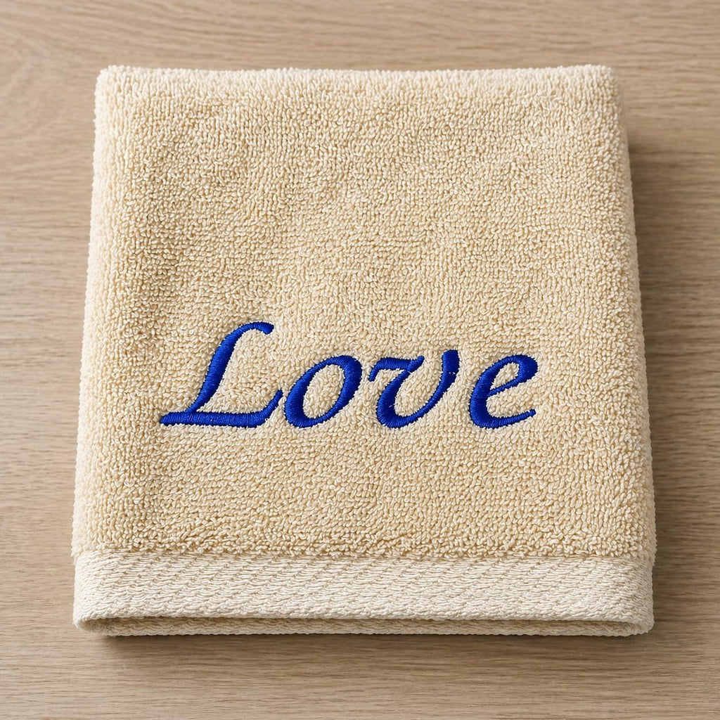 Liberty21 Custom Embroidered Washcloth Towel Set for Body and face, Makeup. 100% Soft Cotton Reusable Cleansing Cloths, Set of Four. (Tan)