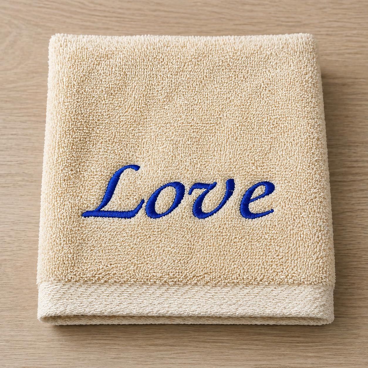Liberty21 Custom Embroidered Washcloth Towel Set for Body and face, Makeup. 100% Soft Cotton Reusable Cleansing Cloths, Set of Four. (Tan)
