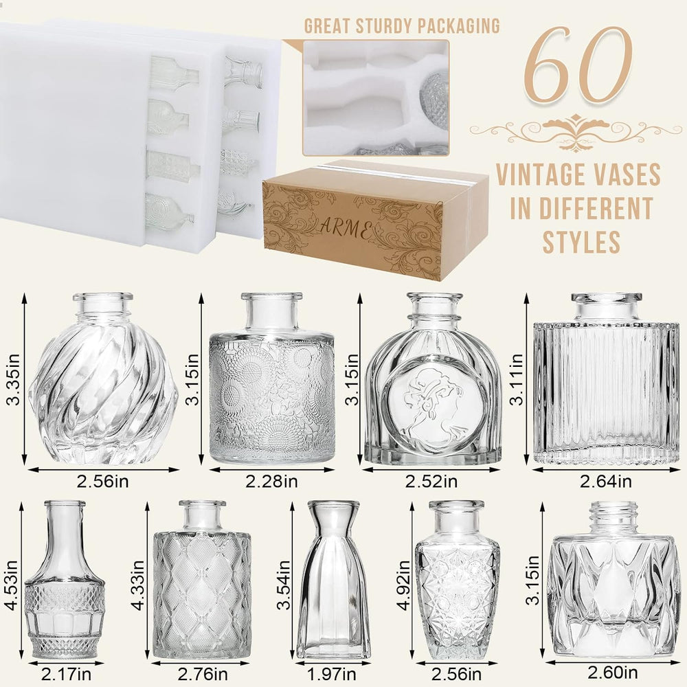 Arme Glass Bud vases in Bulk，Small Glass Flower Vase for Centerpieces 60Pcs