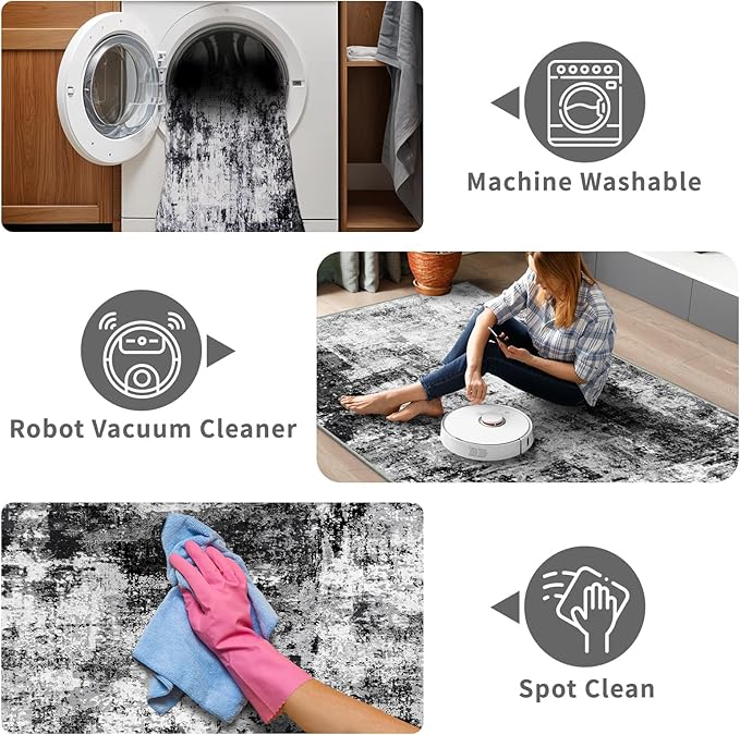 3x10 Washable Runner Rugs for Hallway: Easy-to-Clean Abstract Runners for - Image 4