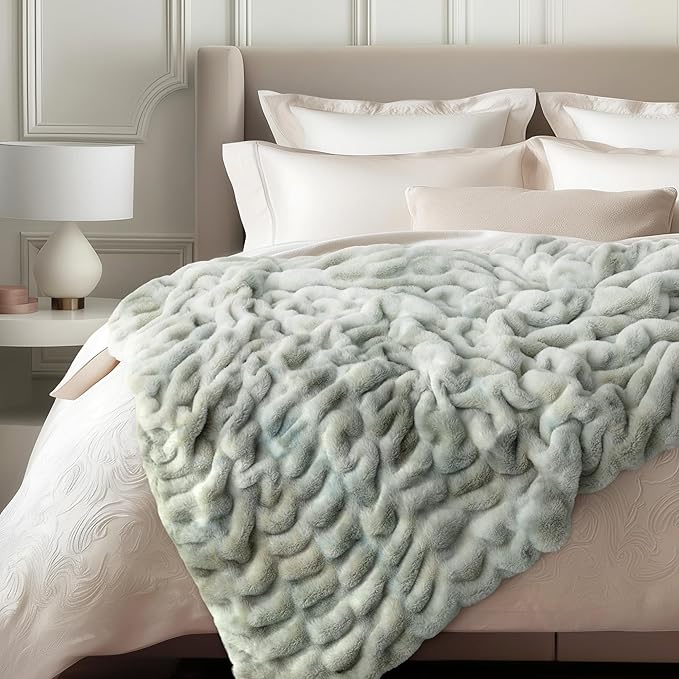 Ultra Soft Cozy Faux Fur Throw Blanket, Fuzzy Plush Thick Fur Blanket, Oversize - Image 6