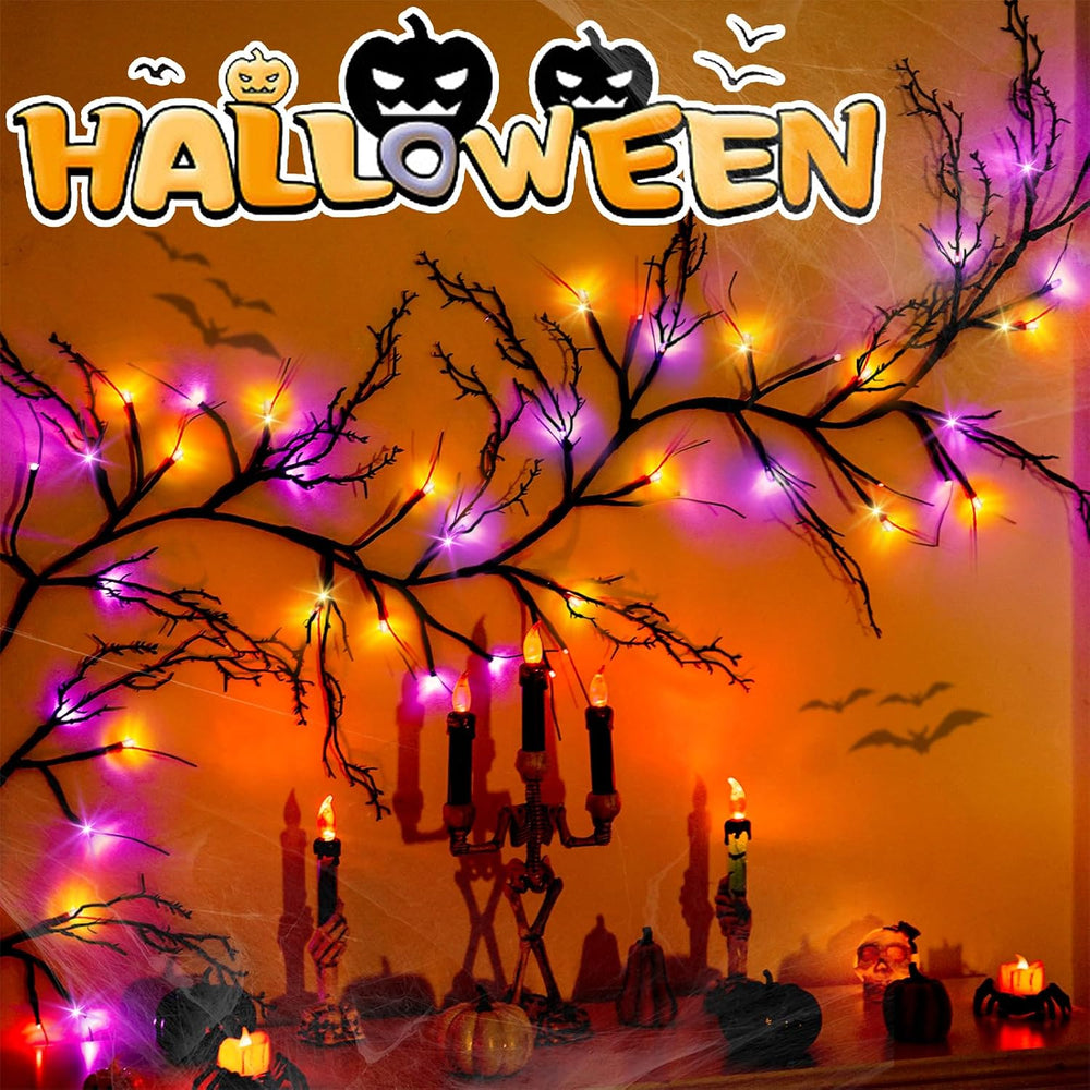 [8 Modes & Timer] 9 Ft 72 LED Halloween Willow Vine Twig Garland with Ora...