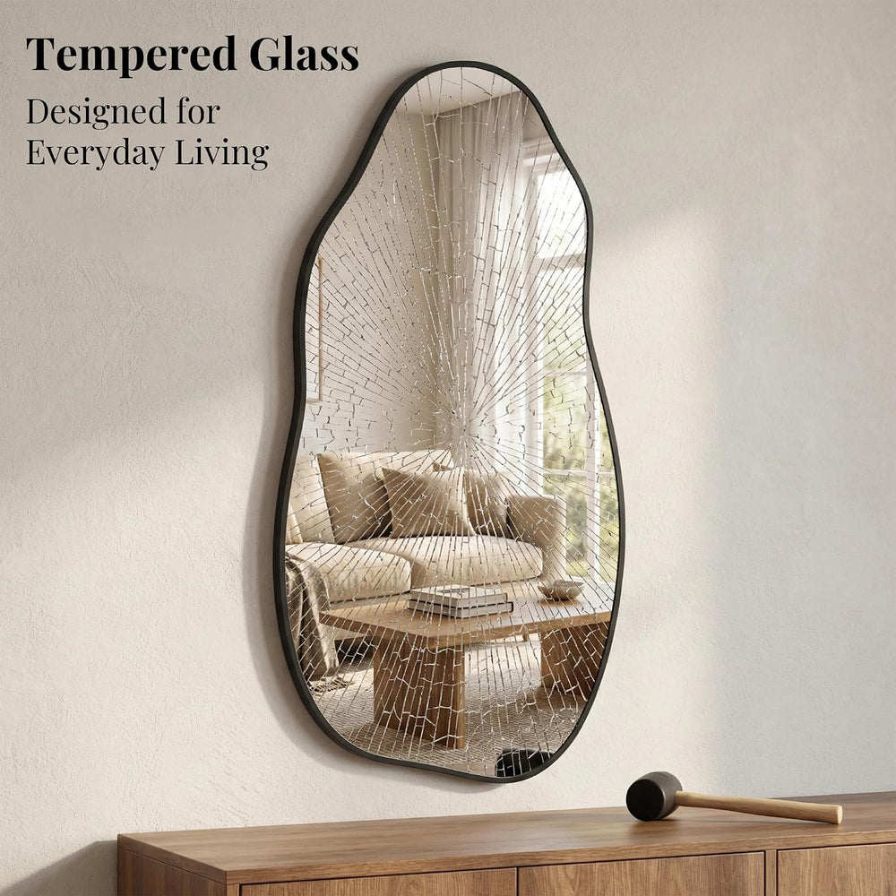 Matte Black 36x20 Inch Irregular Organic Freeform Wall Mirror