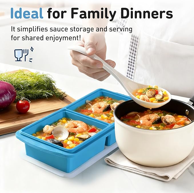 Silicone Freezer Tray with Lid Soup Freezer Container Molds with Steel - Image 8