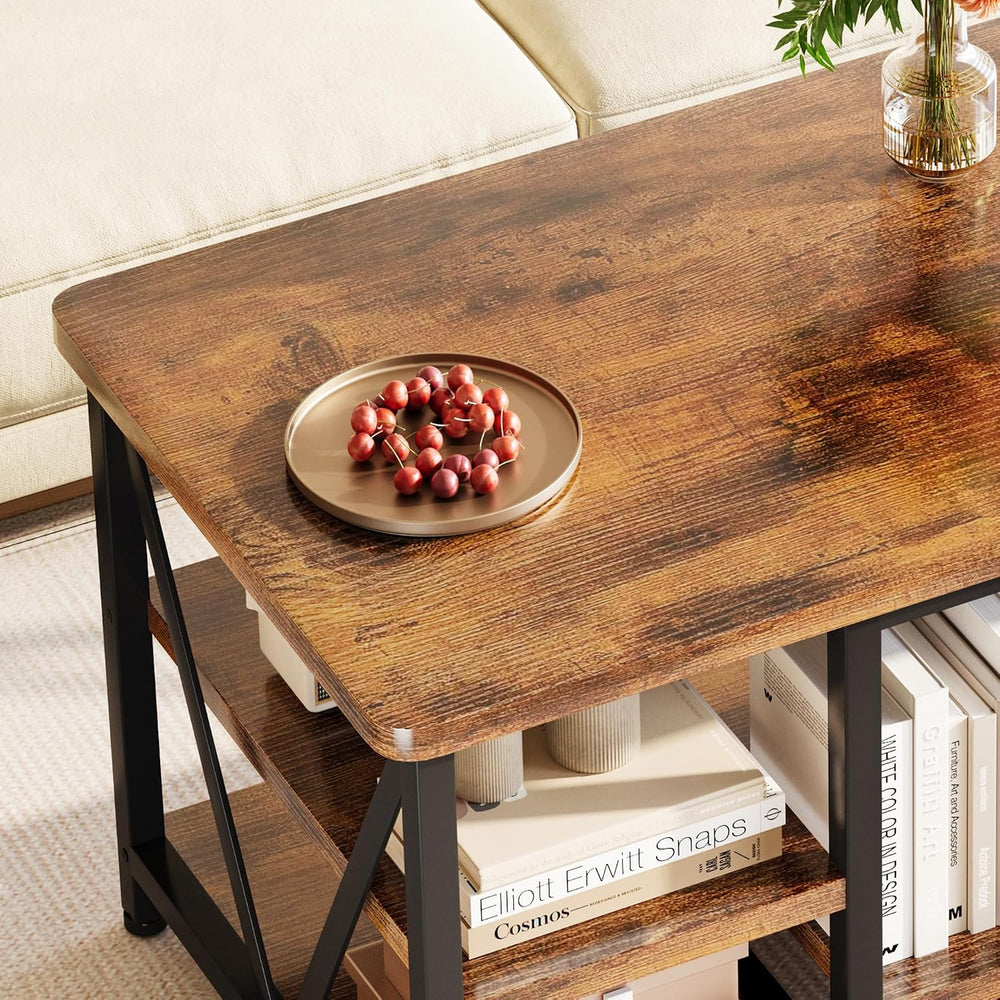 Coffee Table, 39.3" Farmhouse Coffee Table with Sturdy V-Frame Support