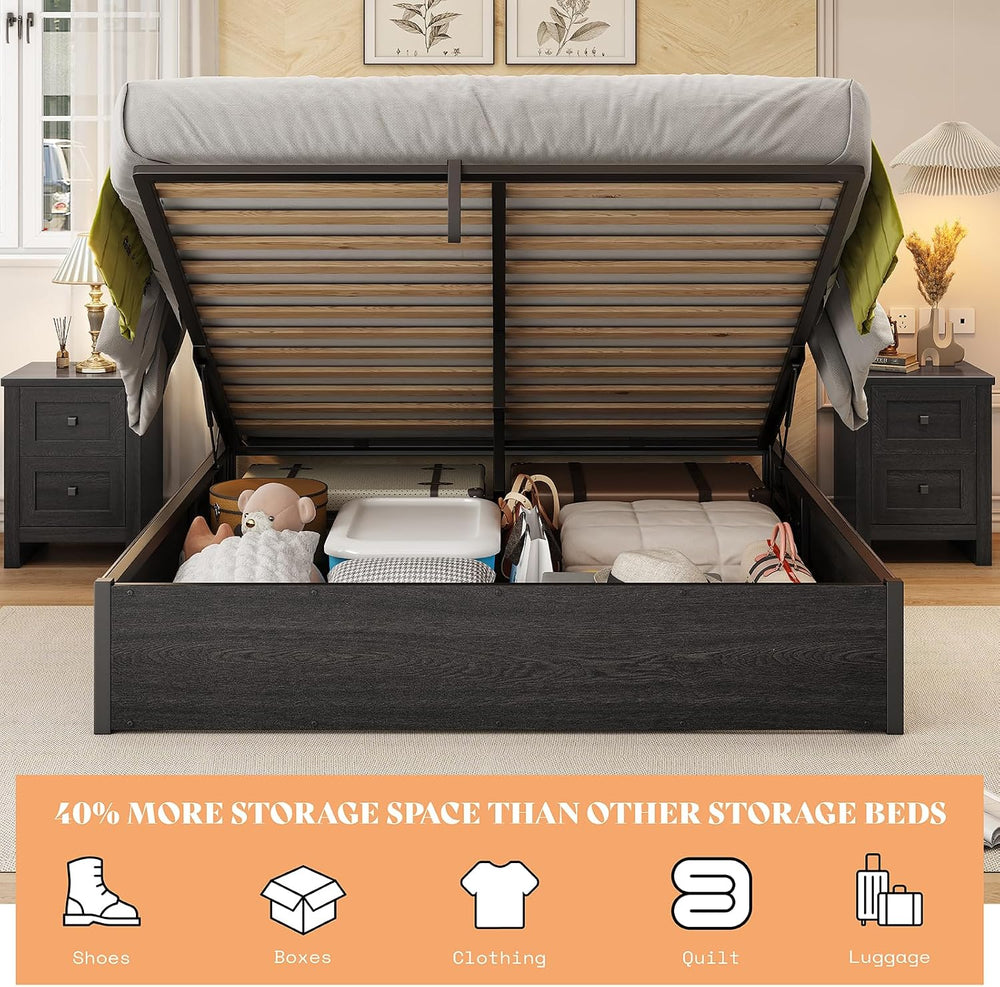 AMERLIFE Full Lift Up Storage Bed Frame, Dark Oak