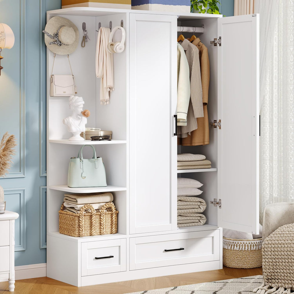 DynJest Armoire Wardrobe Closet with 2 Drawers, 70" Tall Clothing Storag...