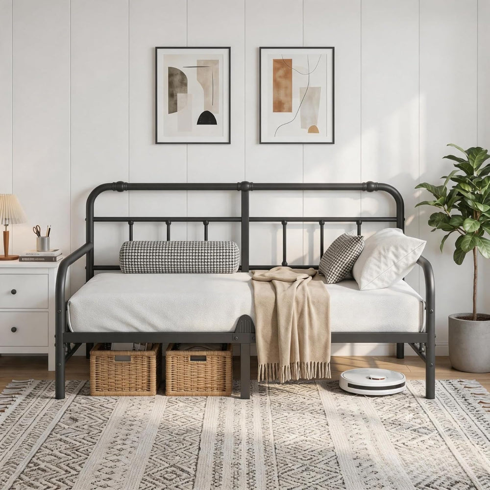12 Inch Twin Day Bed with Vintage Headboard for Living Room