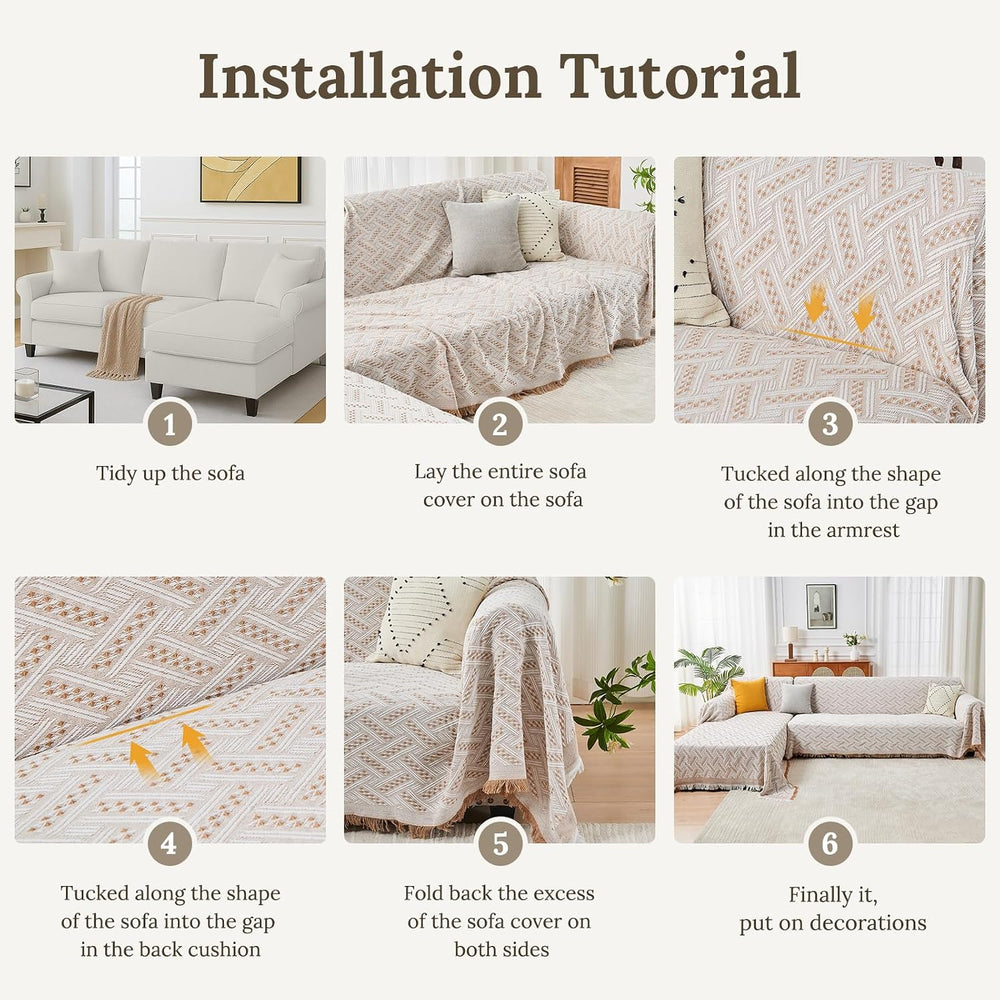 HOMERILLA 2 Piece Sectional Couch Cover for L Shape Sofa Khaki White XL