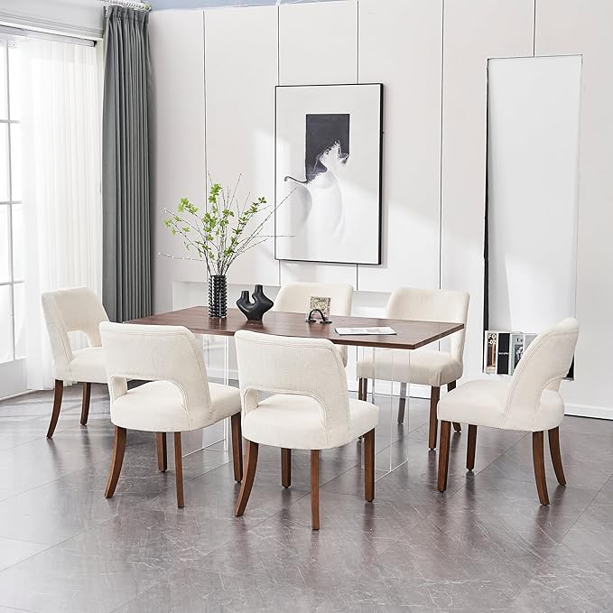VKNOW Wooden Dining Chairs Set of 2, Modern Fabric Upholstered Dining Room Ch...