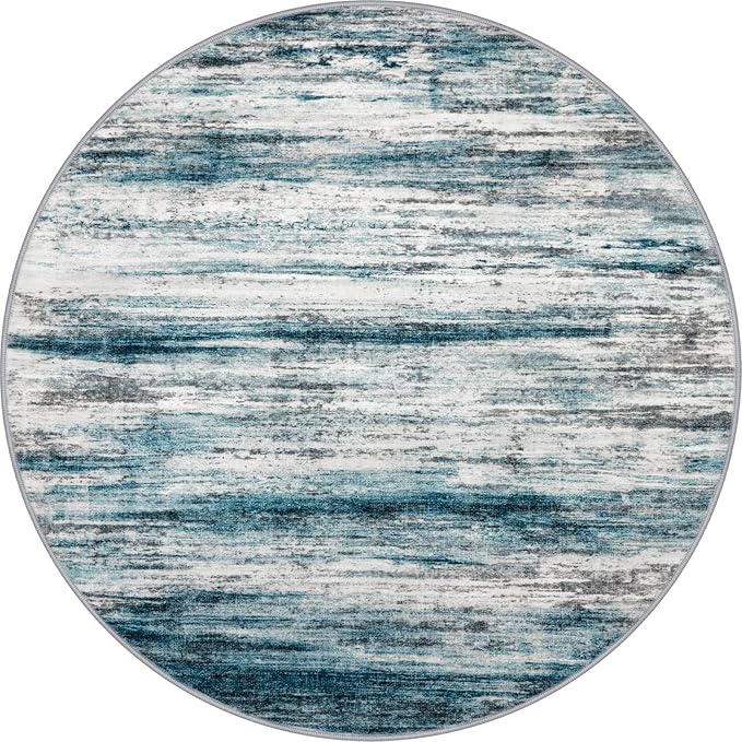KOZYFLY Abstract Round Washable Rug 3Ft, Modern Kitchen Non-Slip Soft Small - Image 8