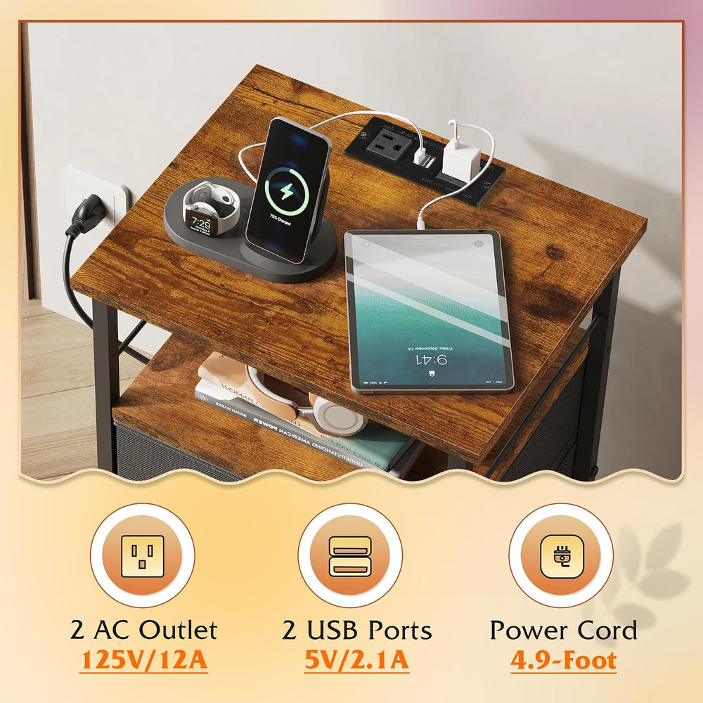 WLIVE Nightstands Set of 2, Night Stand Set 2 with Charging Station, Bedside ...