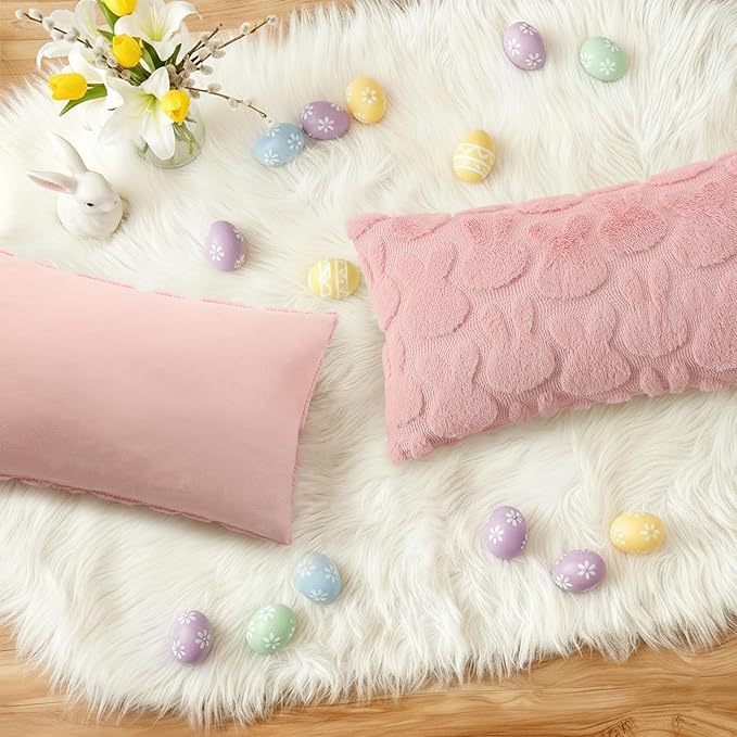 decorUhome Easter Bunny Pillow Covers 12x20 Inch Set of 2, Soft Plush Faux Wool - Image 6