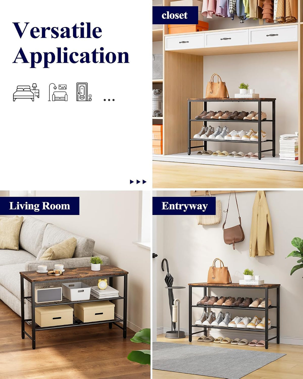 Kitsure Shoe Rack for Closet, Shoe Storage, 29.5" Wide - 3 Tier, Brown |...