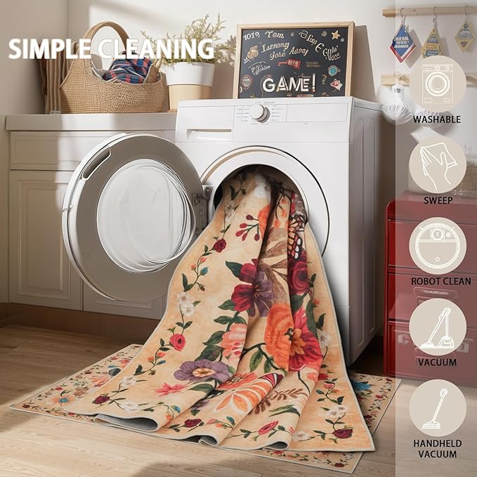 Floral Machine Washable Rug, 3x5 Rug Non Slip Soft Bedroom Rugs - Image 5
