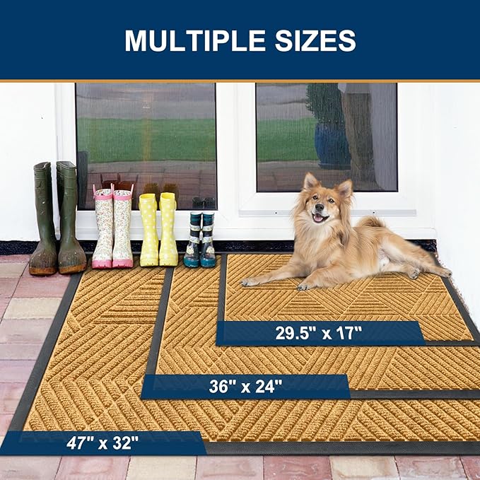 Smiry Front Door Mat Outside Entrance, Heavy Duty Sturdy Natural Rubber Doormat - Image 2