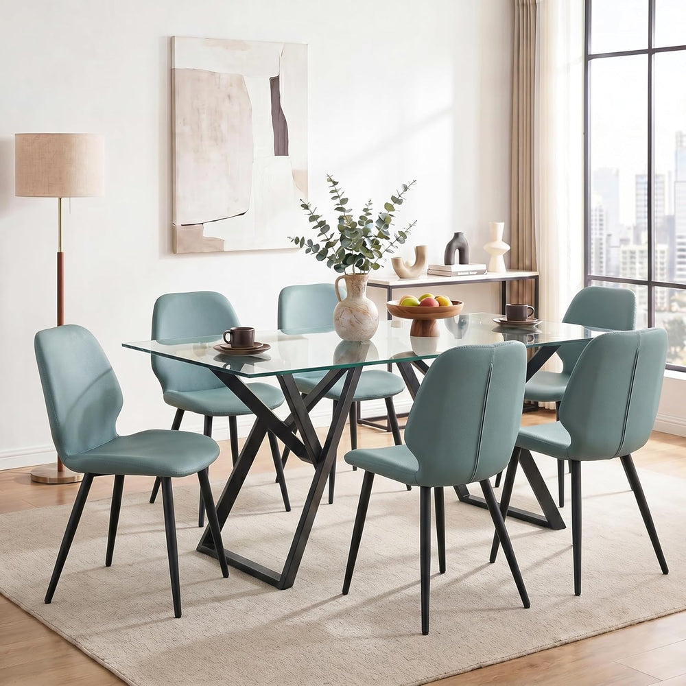 Leather Dining Chairs Set of 6, Mid Century Modern Dining Chairs Upholstered ...